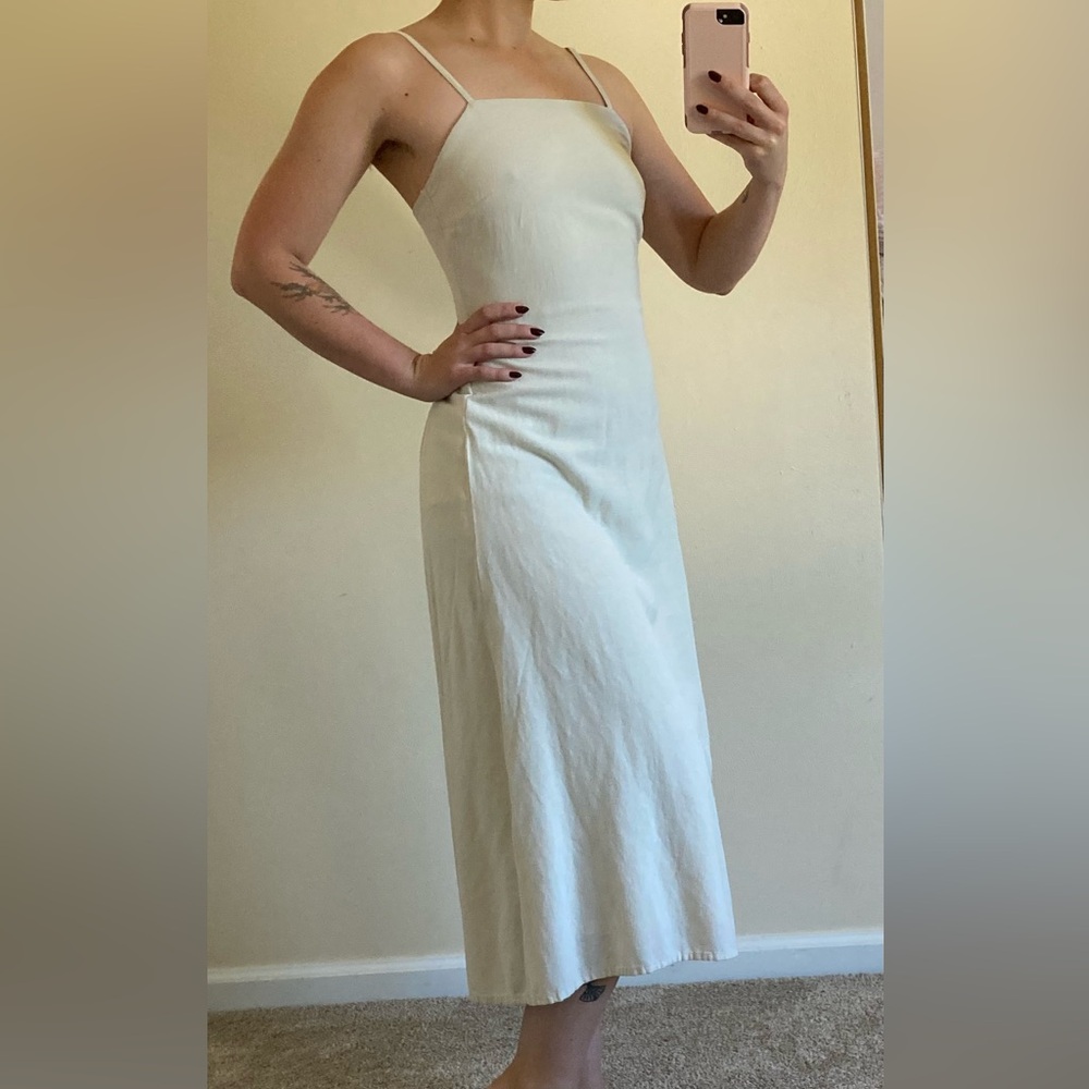 Cottage core white linen blend midi dress
